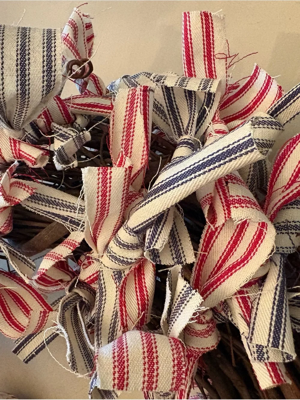 Handcrafted Red and Stripe Holiday Wreath - Home Holiday